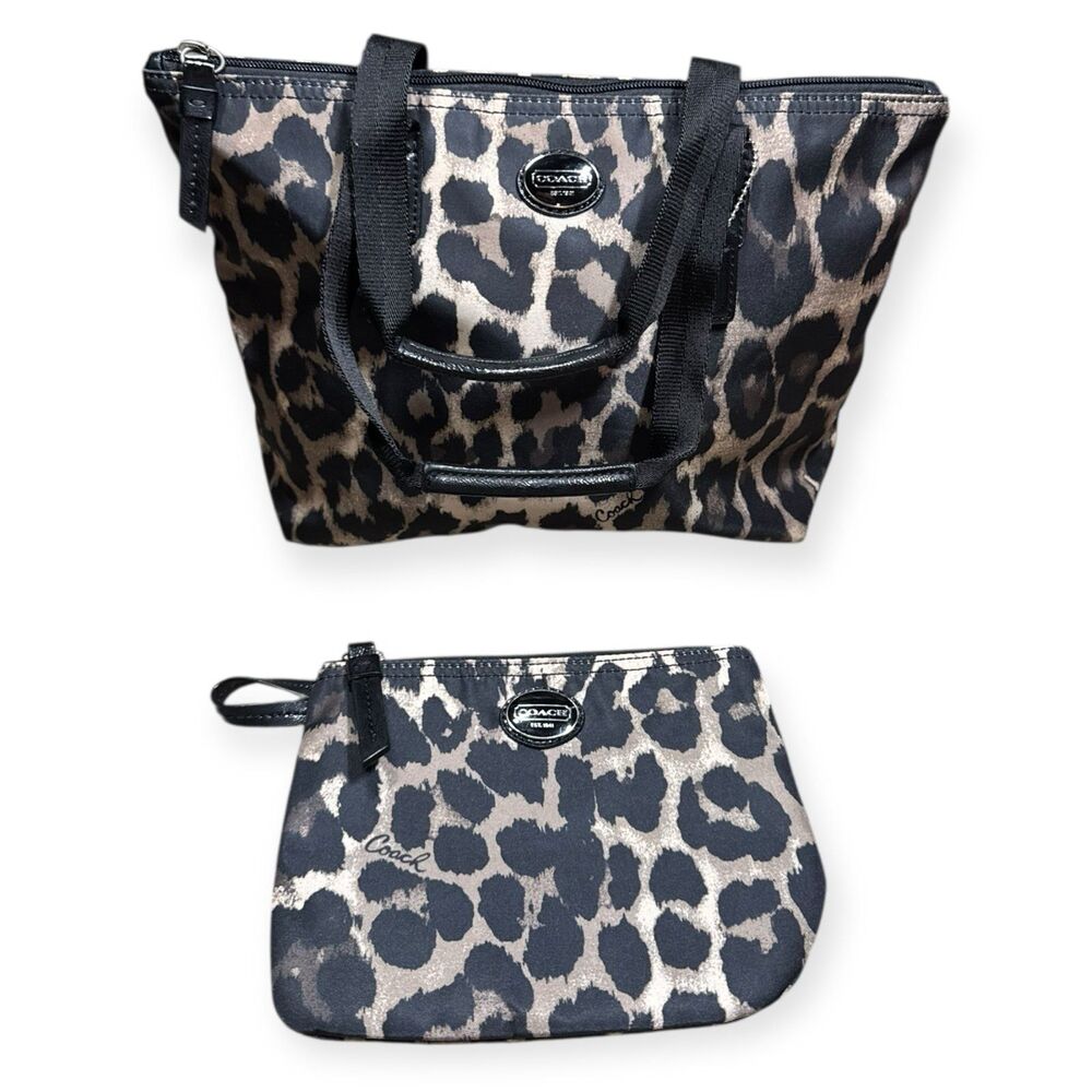 Coach Ocelot Print Nylon Tote Small & Matching Pouch Wallet‎ Rare VTG Bohochic